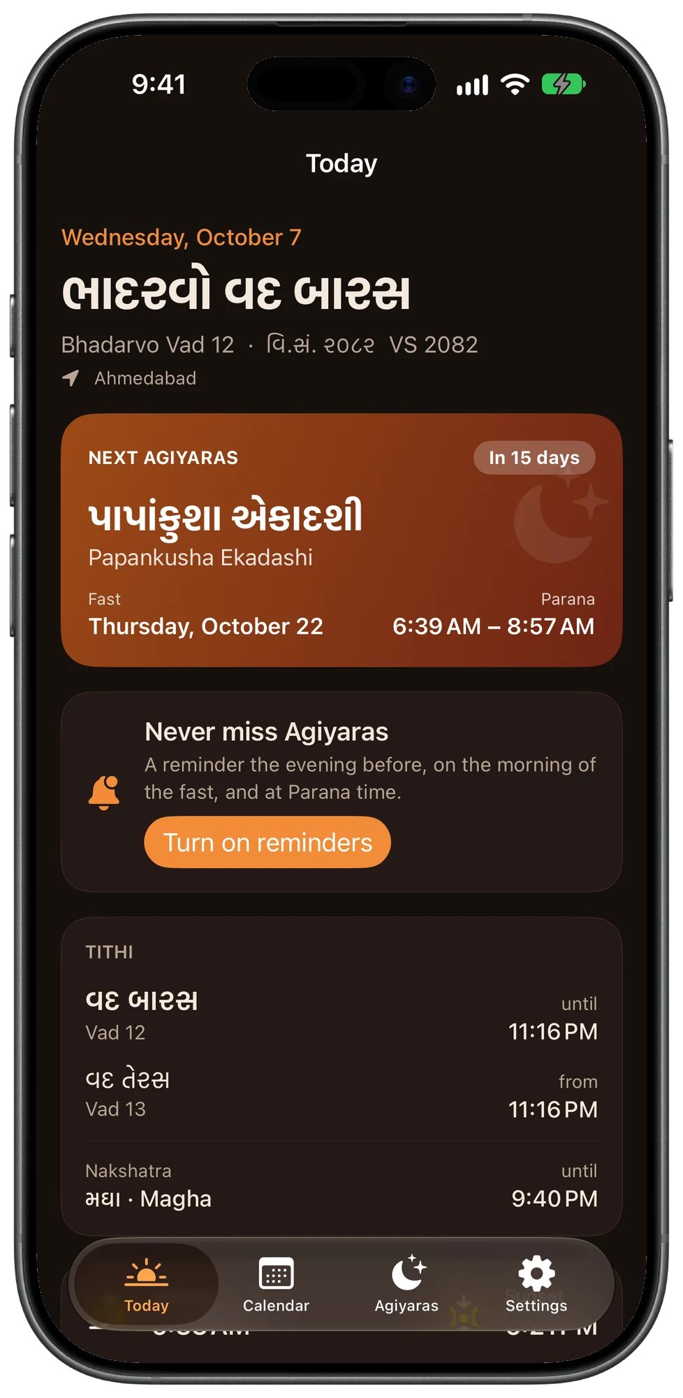 Divo Today screen in dark mode