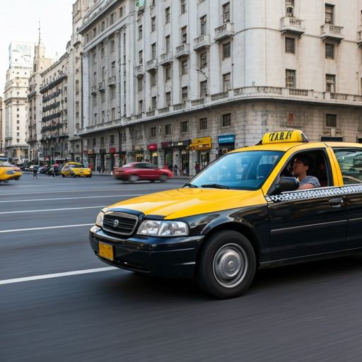 A black-and-yellow Buenos Aires taxi on a city avenue