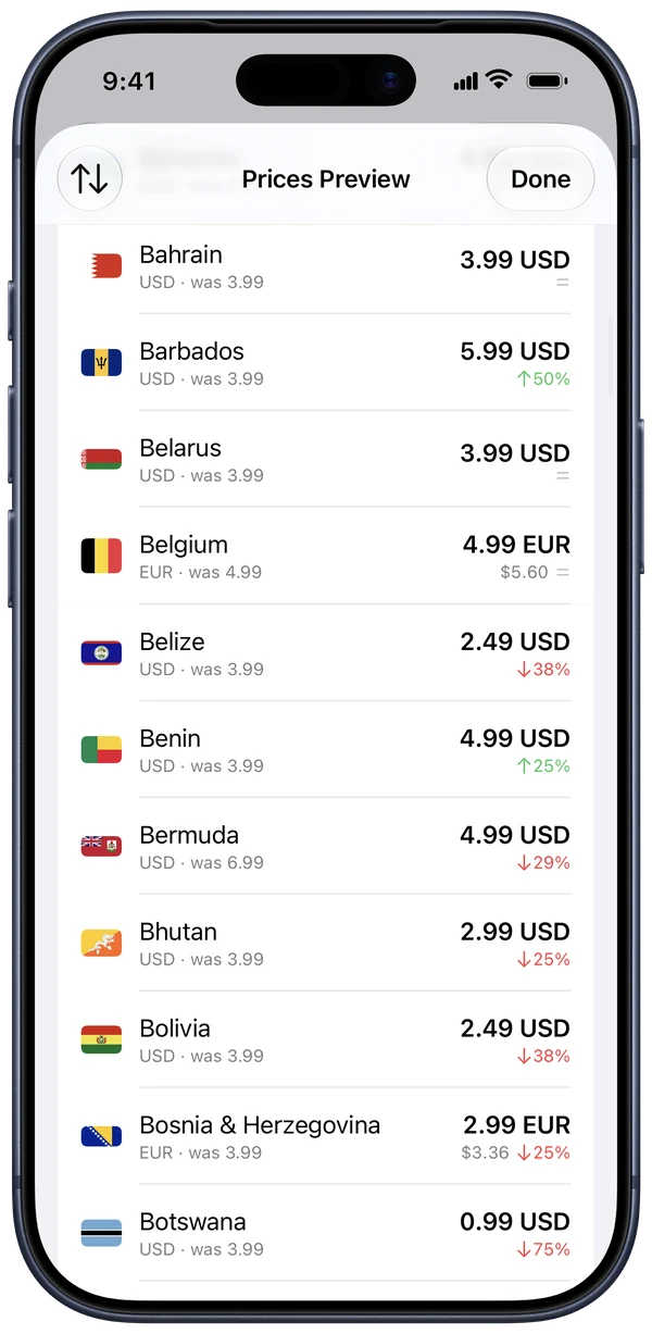 Prices preview on iPhone